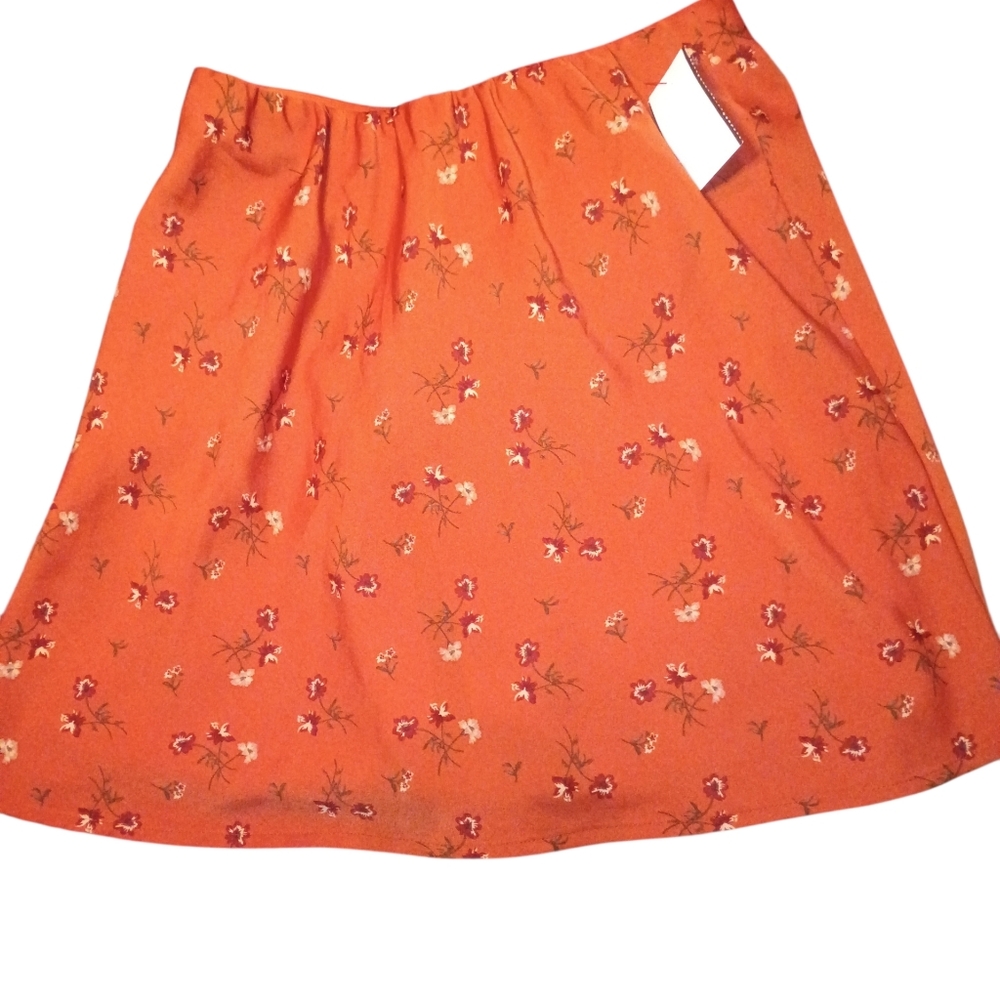 Hollister Women's High Rise Orange Floral Skater Skirt
